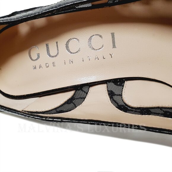 GUCCI SHOES BLACK PYTHON PRINT LEATHER w GG LOGO MESH PUMPS $940 - Picture 12 of 15